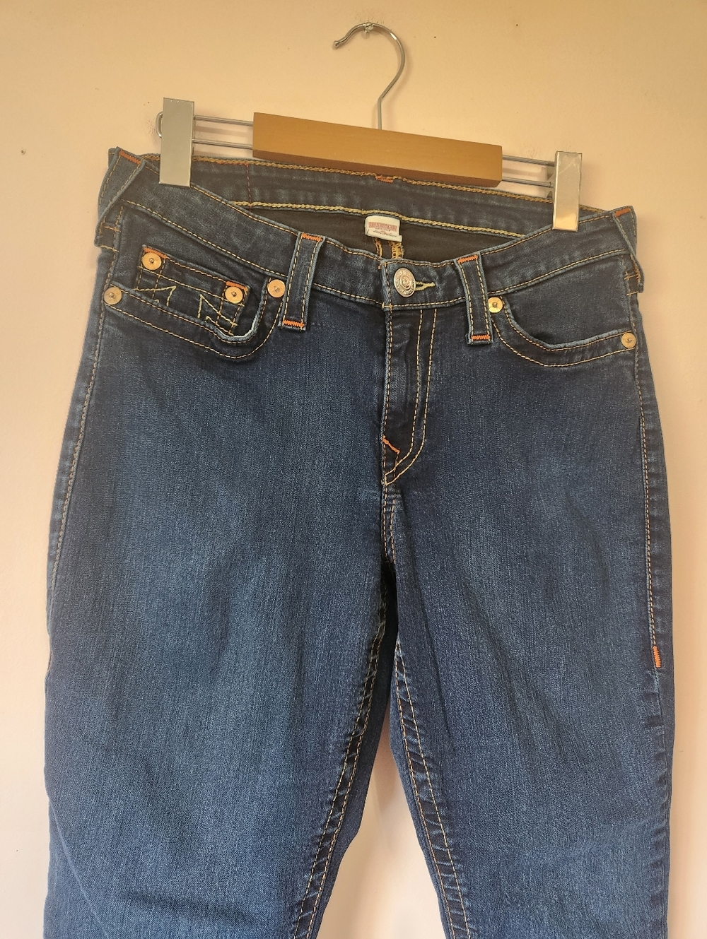 True Religion Curvy Skinny Jeans Dark Wash Horseshoe Super T Stitch 30 Like New - Picture 2 of 12